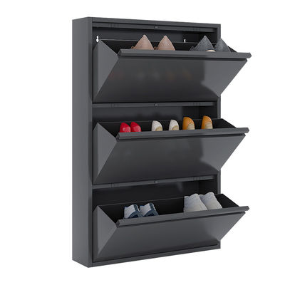Lemari Penyimpanan Logam Modern Furniture Lemari Rak Sepatu Baja Rumah Hitam