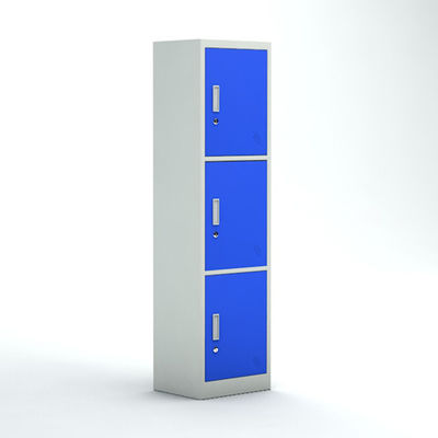 Sekolah 3 Pintu Warna Biru Bingkai Putih Loker Penyimpanan Kantor Dengan Kunci