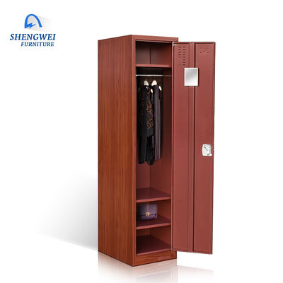 Lemari Pakaian Pintu Tunggal Logam Loker Kamar Tidur Dengan Warna Kayu