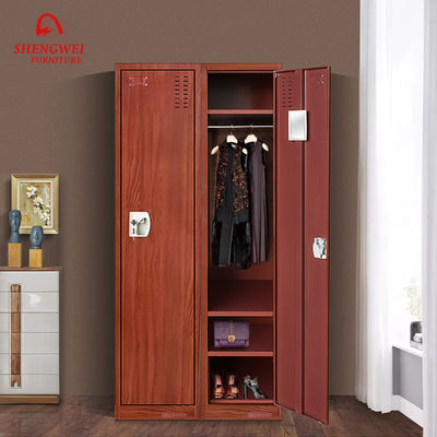 Lemari Pakaian Pintu Tunggal Logam Loker Kamar Tidur Dengan Warna Kayu