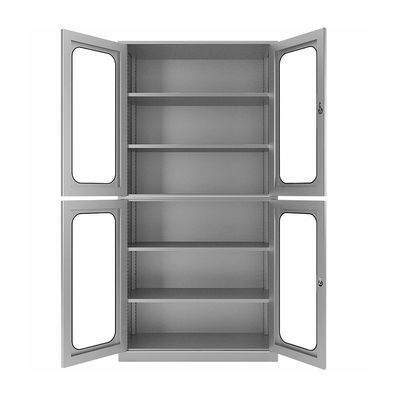 4 Galss Door Double Tiers Lemari Penyimpanan Stainless Steel Dengan Rak Yang Dapat Disesuaikan