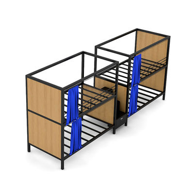 Tempat tidur susun double decker, ranjang susun baja dengan tangga tengah dan loker