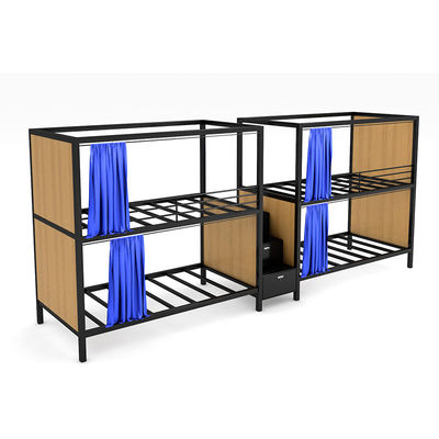Tempat tidur susun double decker, ranjang susun baja dengan tangga tengah dan loker