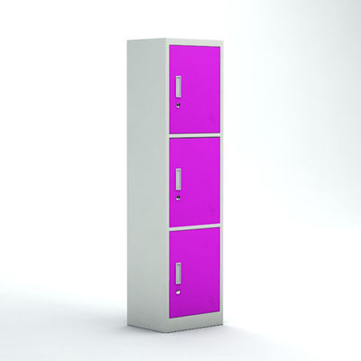 Vertikal 3 Pintu Baja Lemari Kamar Tidur Lemari Penyimpanan Logam Berwarna-warni