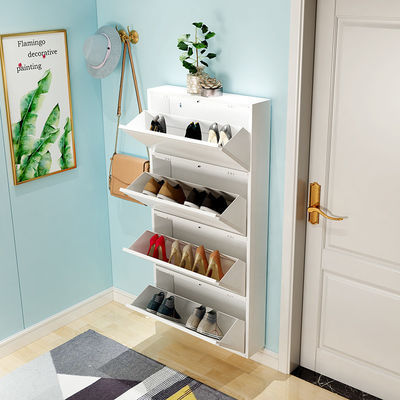 Furnitur rumah tangga lemari penyimpanan sepatu logam Putih 4 Layers