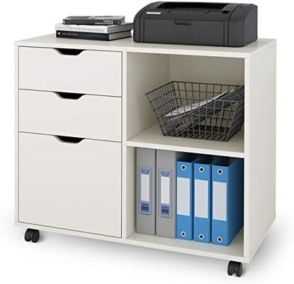 3 Laci Logam Mobile Lateral Printer Stand Lemari Arsip Dengan Rak Penyimpanan Terbuka